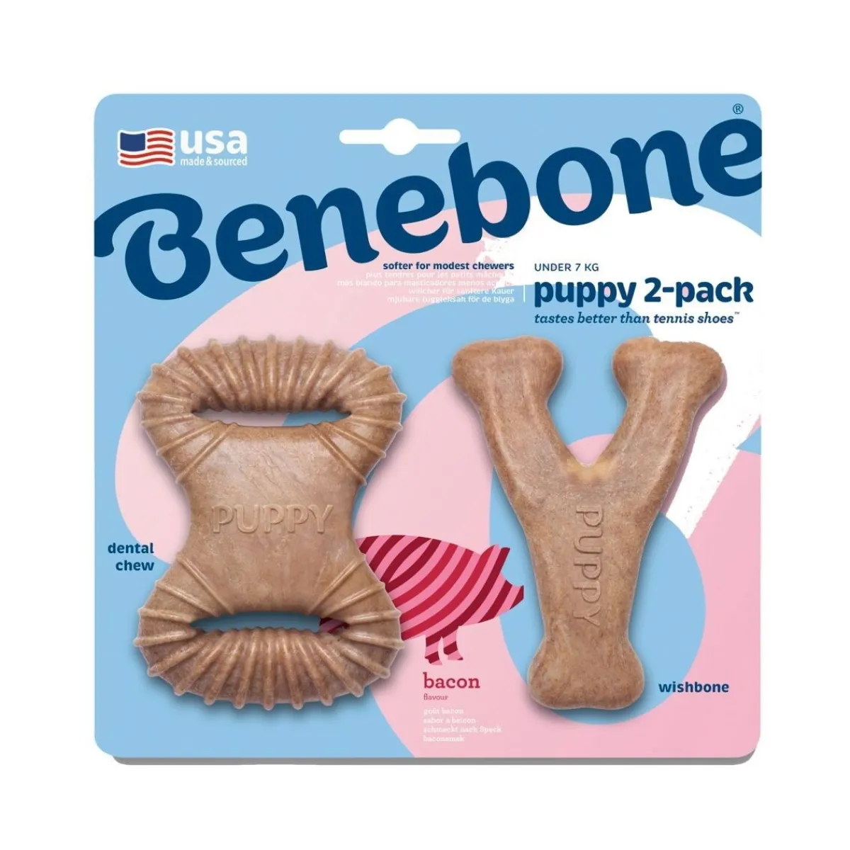 Benebone Puruluut|Hammasherkut*Puppy 2 kpl - Dental Chew/Wishbone Bacon Tiny