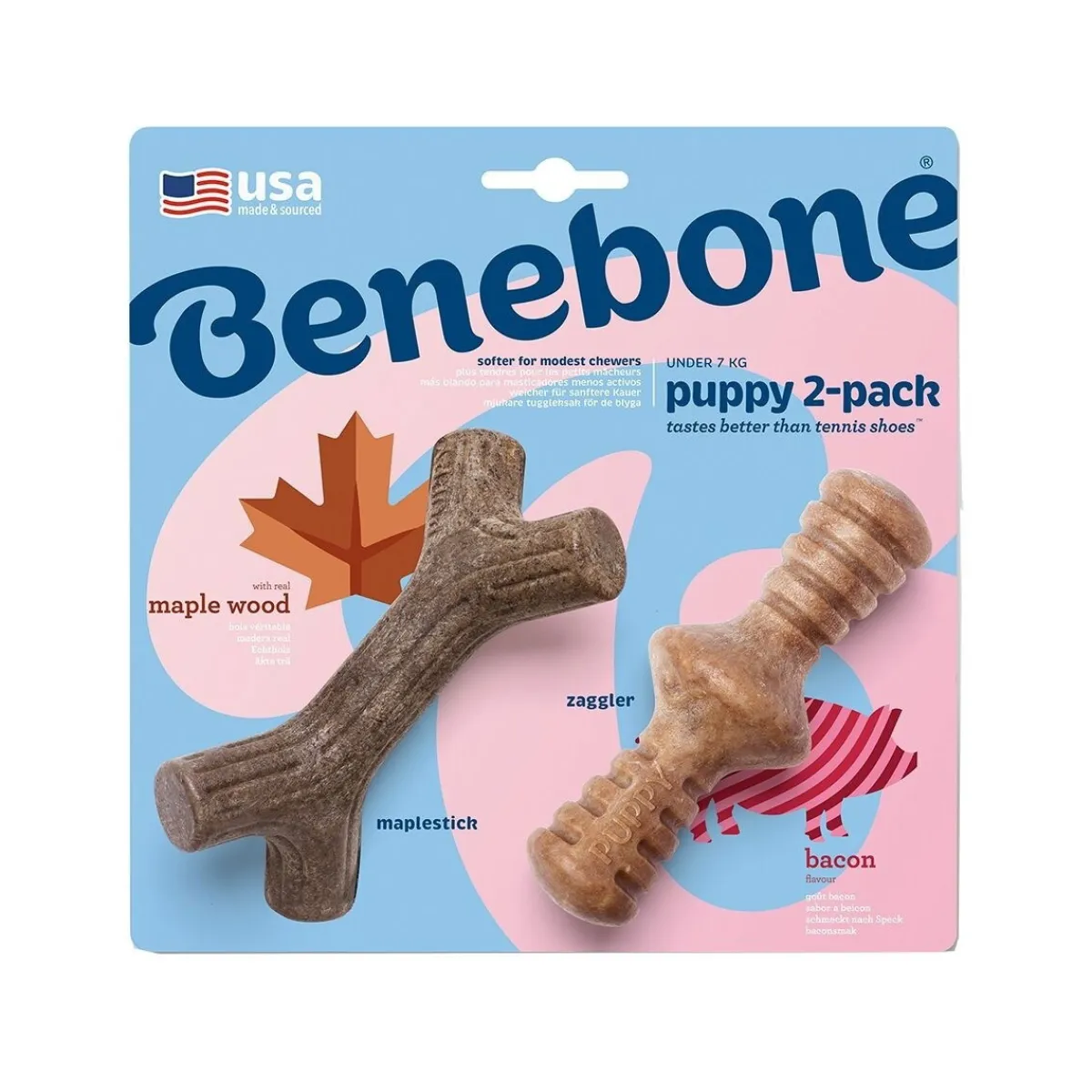 Benebone Puruluut|Hammasherkut*Puppy 2 kpl - Maplestick/Zaggler Bacon Tiny