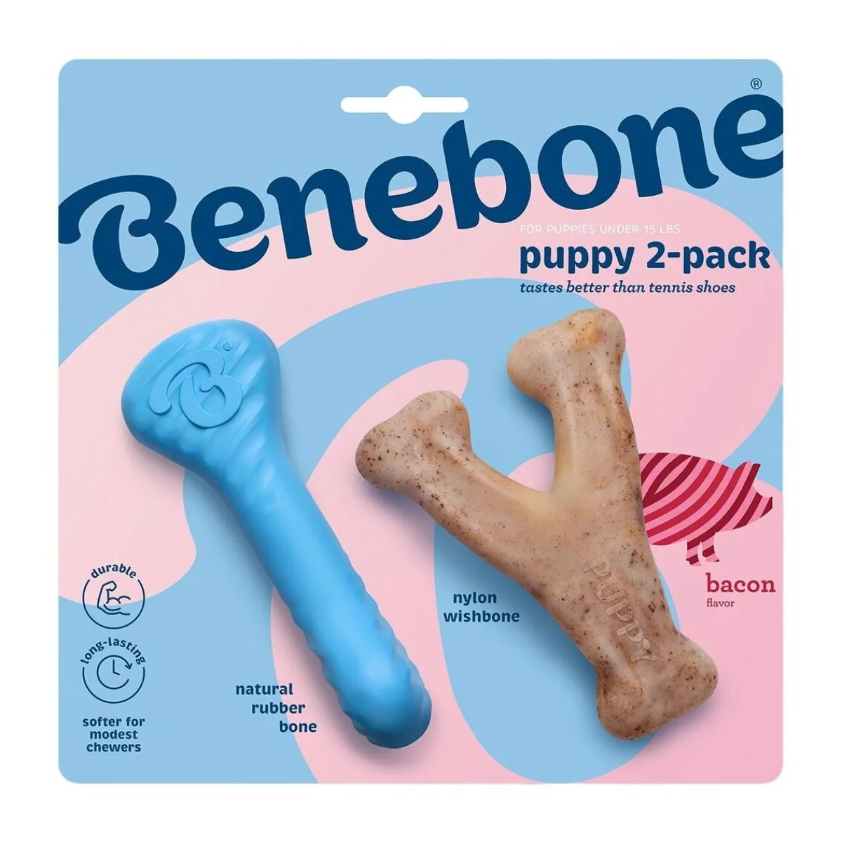 Benebone Purulelut Ja Kongit*Puppy Rubber Bones Bacon Tiny 2 kpl