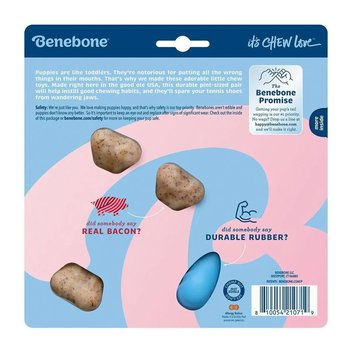 Benebone Purulelut Ja Kongit*Puppy Rubber Bones Bacon Tiny 2 kpl