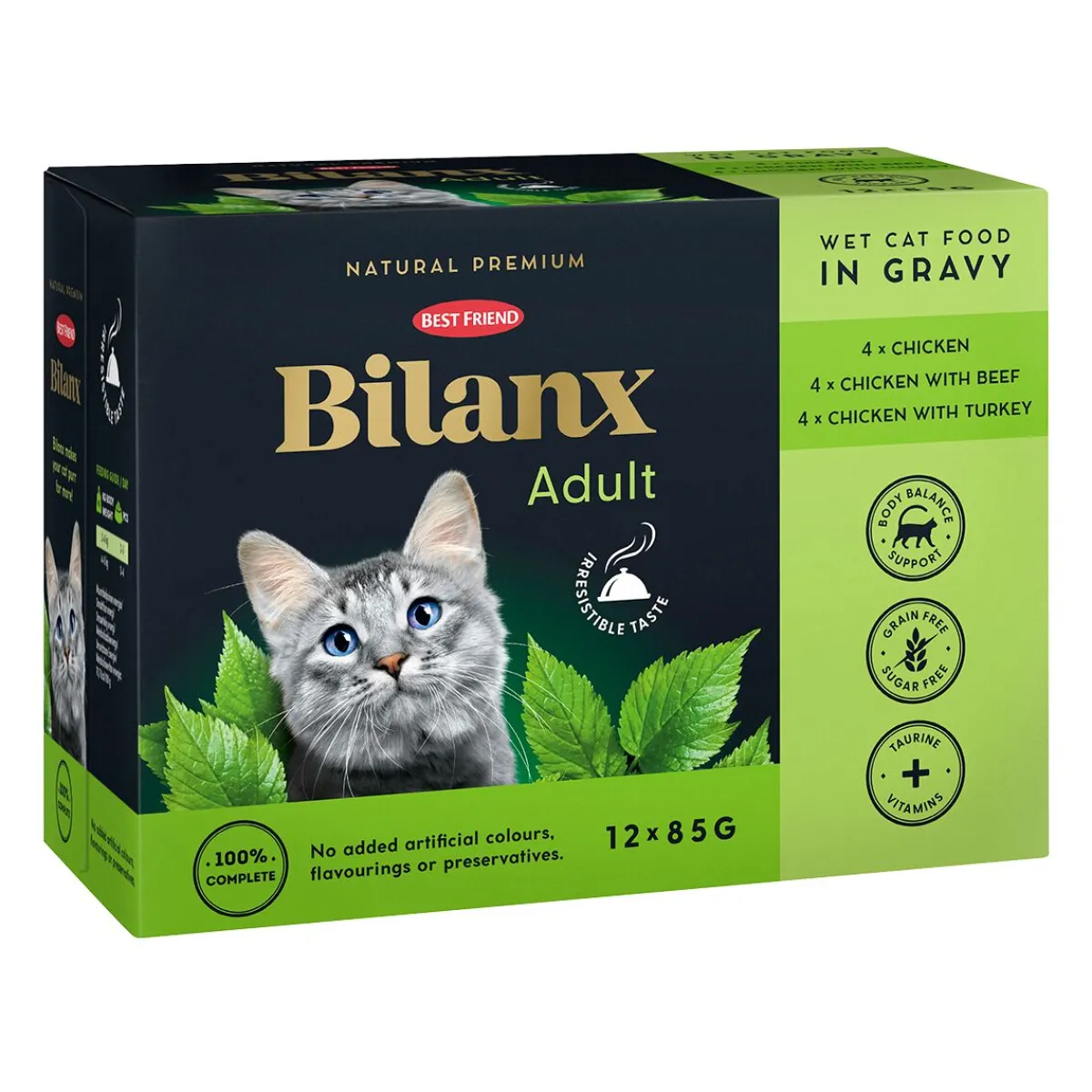 Bilanx Kissan Märkäruoka|Uutuudet Kissoille*Best Friend Adult kana, nauta & kalkkuna 12 x 85 g