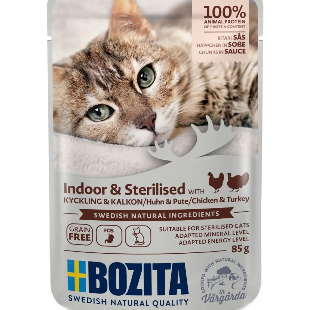 Bozita Kissan Märkäruoka|Viljaton Kissanruoka*Indoor & Sterilised kana&kalkkuna kastikkeessa 85 g
