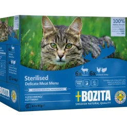 Bozita Kissan Märkäruoka|Viljaton Kissanruoka*Indoor & Sterilised lihalajitelma kastikkeessa 12x85 g