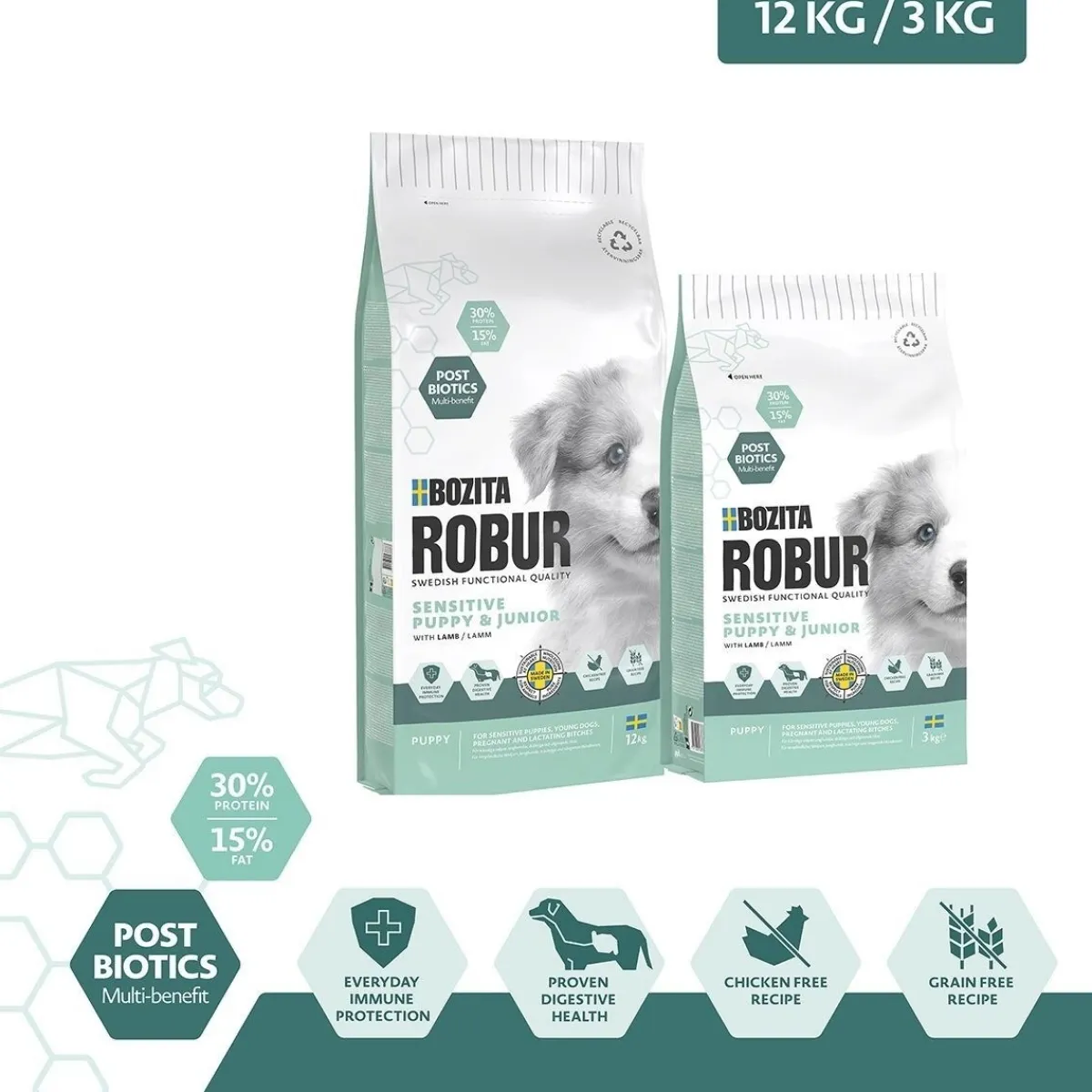 Bozita Robur Koiran Kuivaruoka|Penturuoka*Sensitive Grain Free Puppy 2x12 kg
