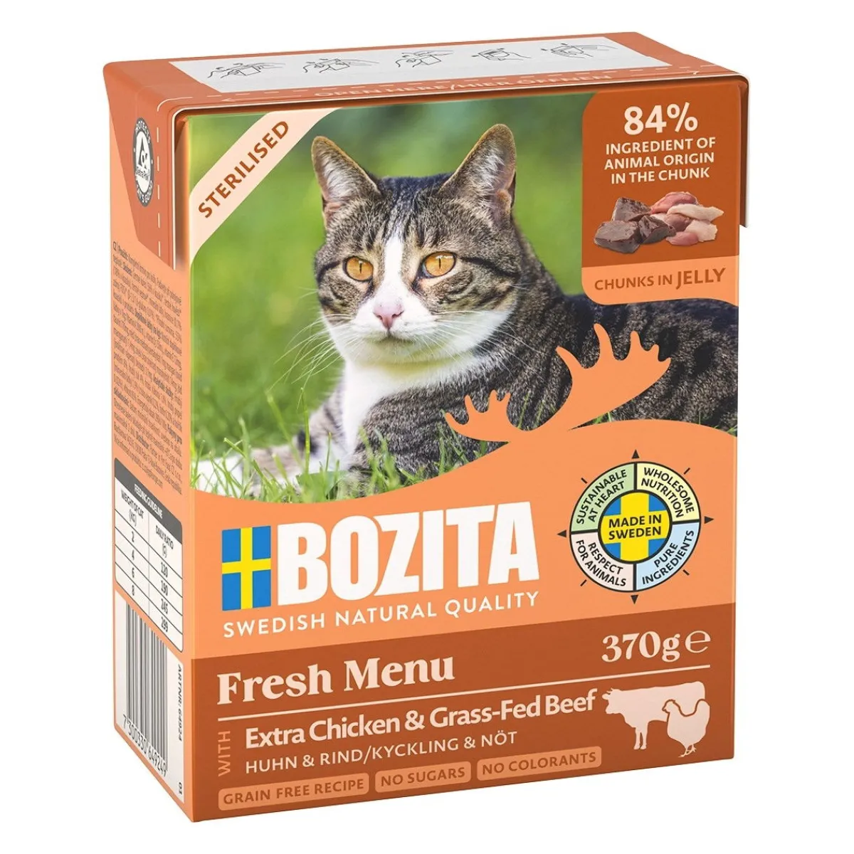 Bozita Kissan Märkäruoka|Viljaton Kissanruoka*Sterilised kana & nauta hyytelössä 370 g