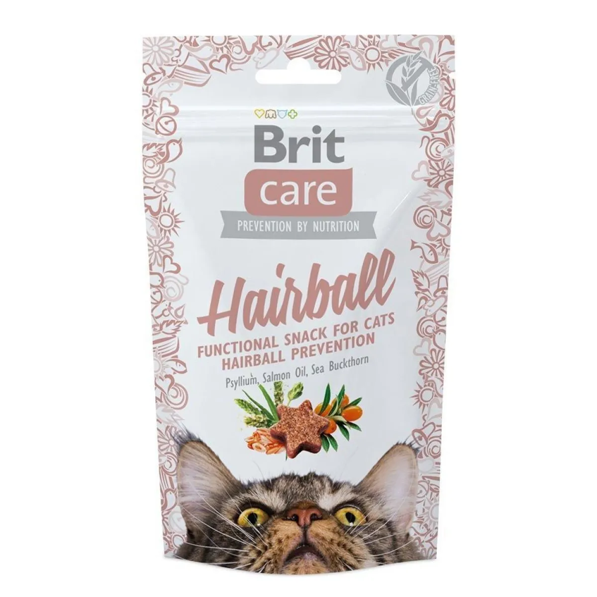Brit Care Pehmeät Kissanherkut|Funktionaaliset Kissanherkut*Cat Snack Hairball 50 g