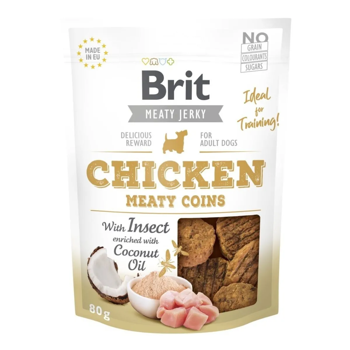 Brit Care Tarjoukset Koirille|Täyslihaherkut*Jerky Meaty Coins kana ja hyönteiset