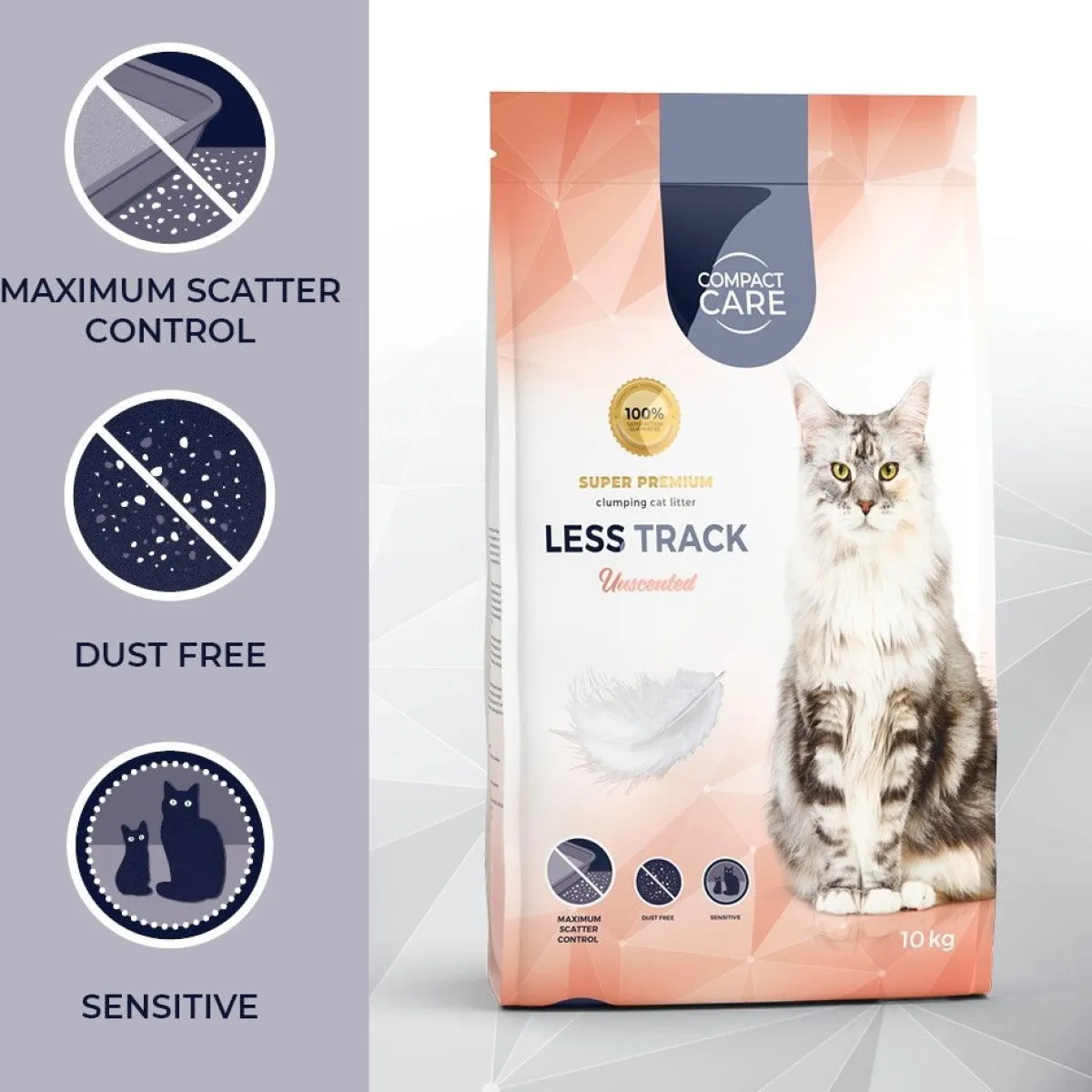 Compact Care Paakkuuntuva Kissanhiekka|Hajustamaton Kissanhiekka*Less Track 10 kg