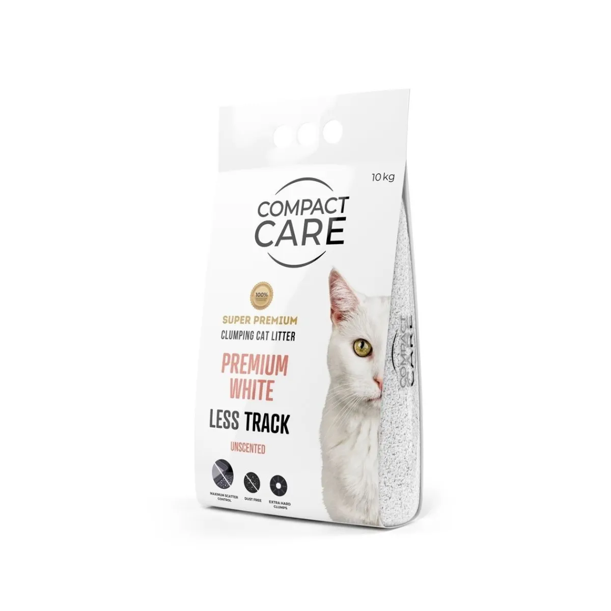 Compact Care Paakkuuntuva Kissanhiekka|Hajustamaton Kissanhiekka*Premium White Less Track 10kg
