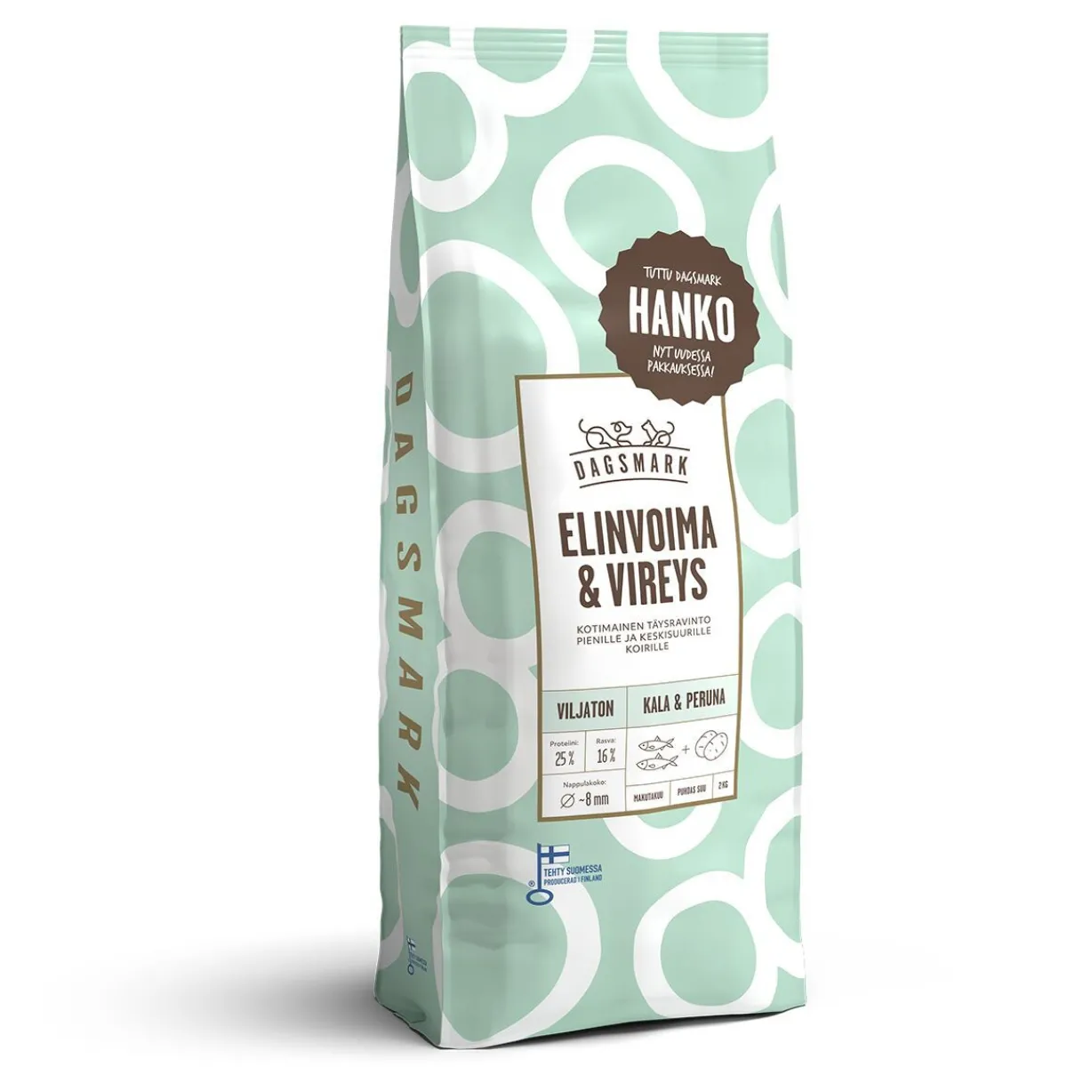 Dagsmark Koiran Kuivaruoka|Kotimainen Koiranruoka*Elinvoima & Vireys viljaton kala-peruna 2 kg