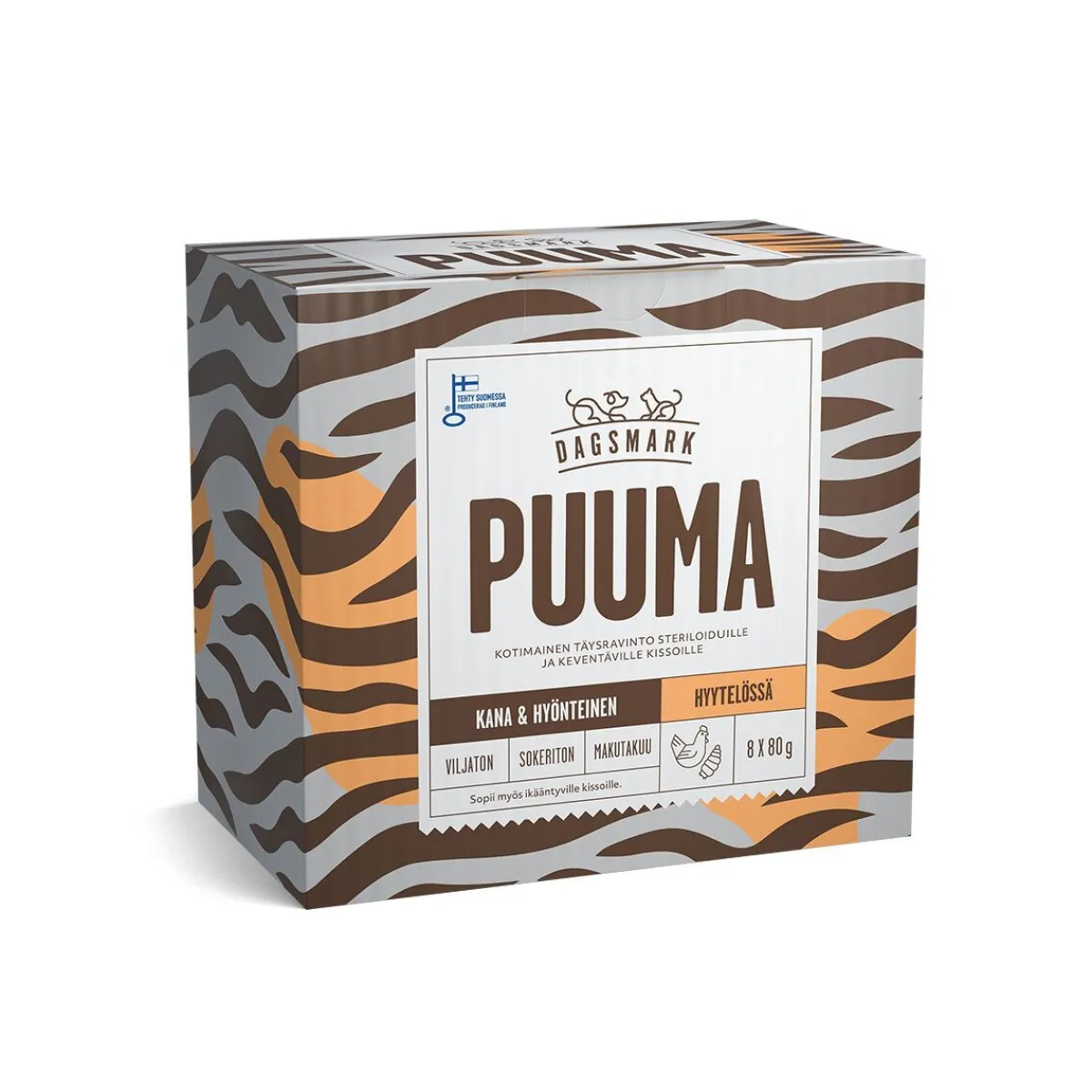 Dagsmark Kissan Märkäruoka|Kotimainen Kissanruoka*Puuma, kana-hyönteinen hyytelössä 8x80g