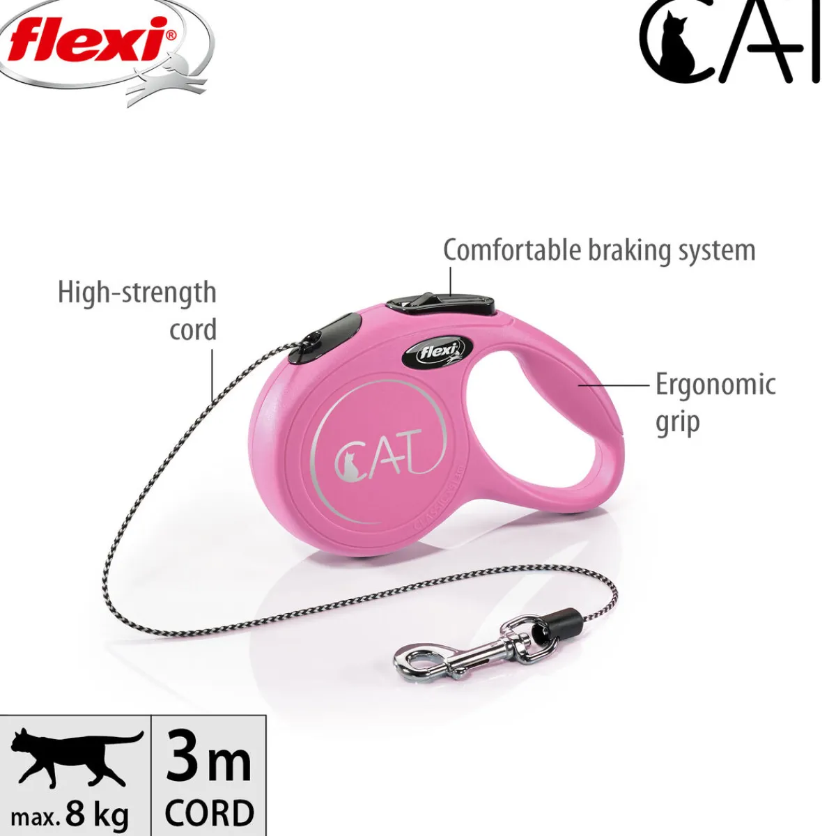 Flexi Kissan Valjaat|Ulkoilu*Classic Cat Cord XS 3m/8kg
