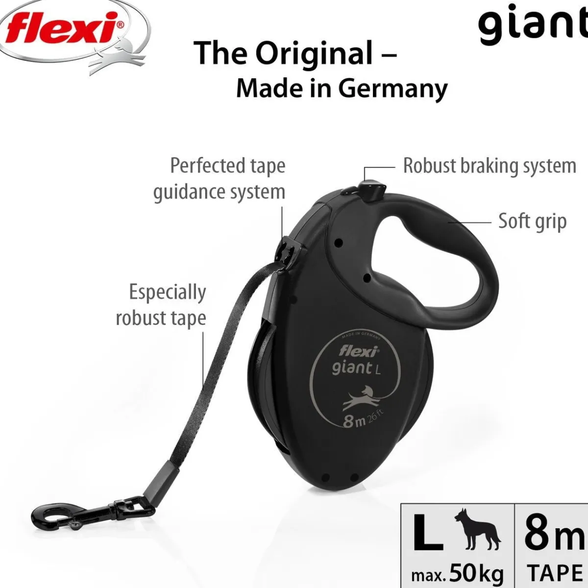 Flexi Koiran Hihnat Ja Flexit*Giant L Black Edition 8m