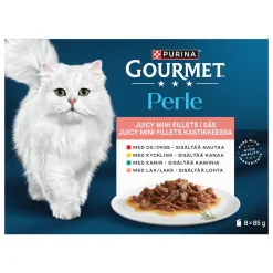 Gourmet Kissan Märkäruoka|Uutuudet Kissoille*Mini Fillets Lihaa ja kalaa kastikkeessa 8 x 85 g