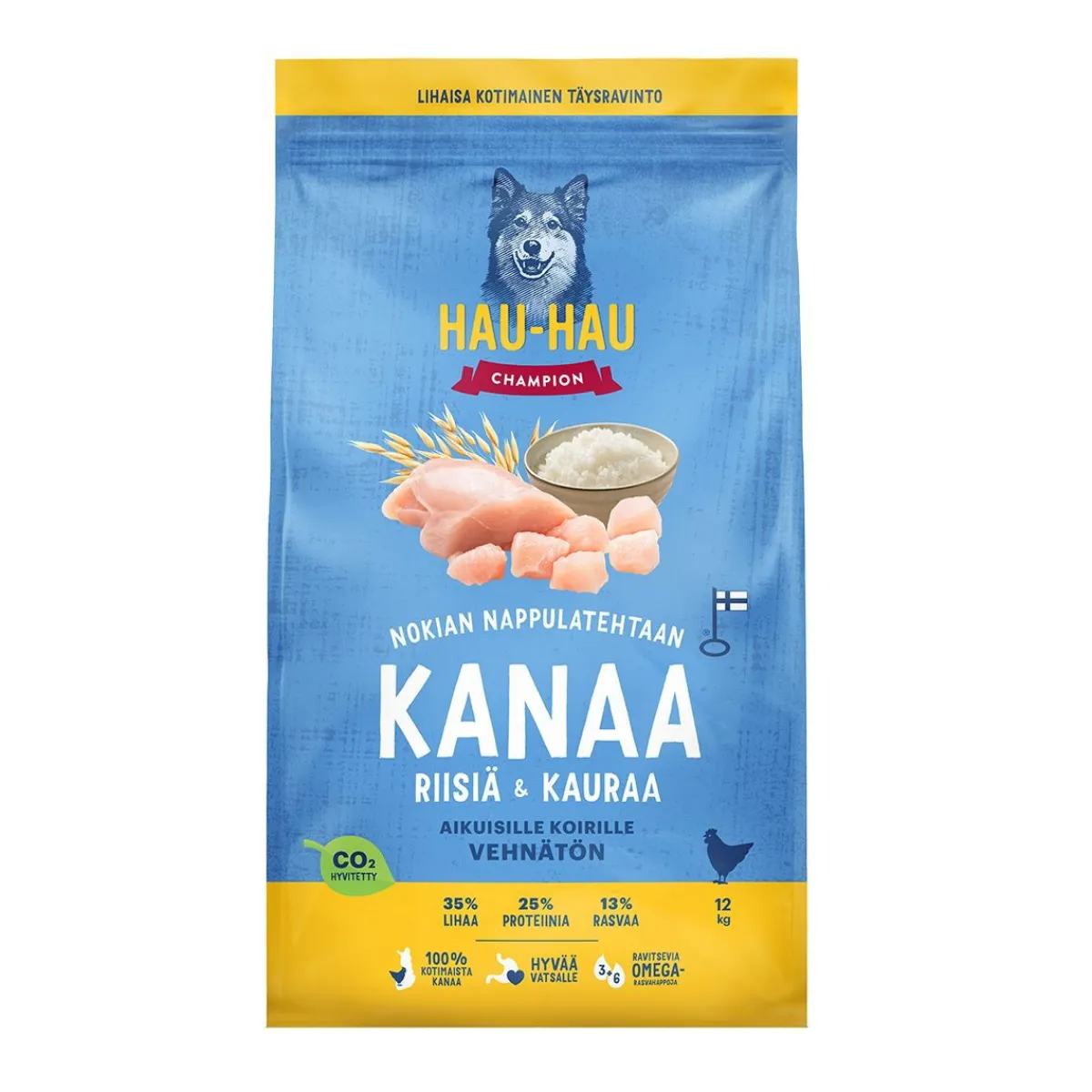 Hau Hau Champion Koiran Kuivaruoka|Koiran Kuivaruoka*Hau-Hau Champion Kanaa, riisiä ja kauraa
