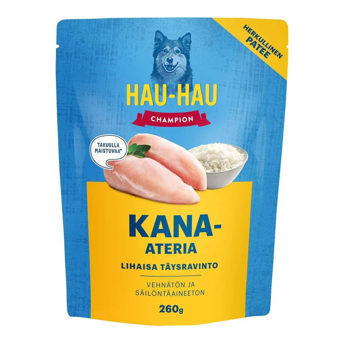 Hau Hau Champion Koiran Märkäruoka Ja Makkarat*Hau-Hau Champion kana-ateria 260 g