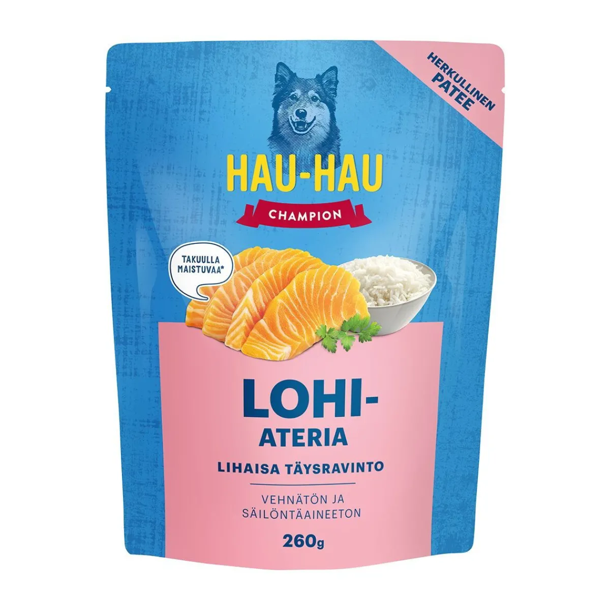 Hau Hau Champion Koiran Märkäruoka Ja Makkarat*Hau-Hau Champion Lohiateria 260 g