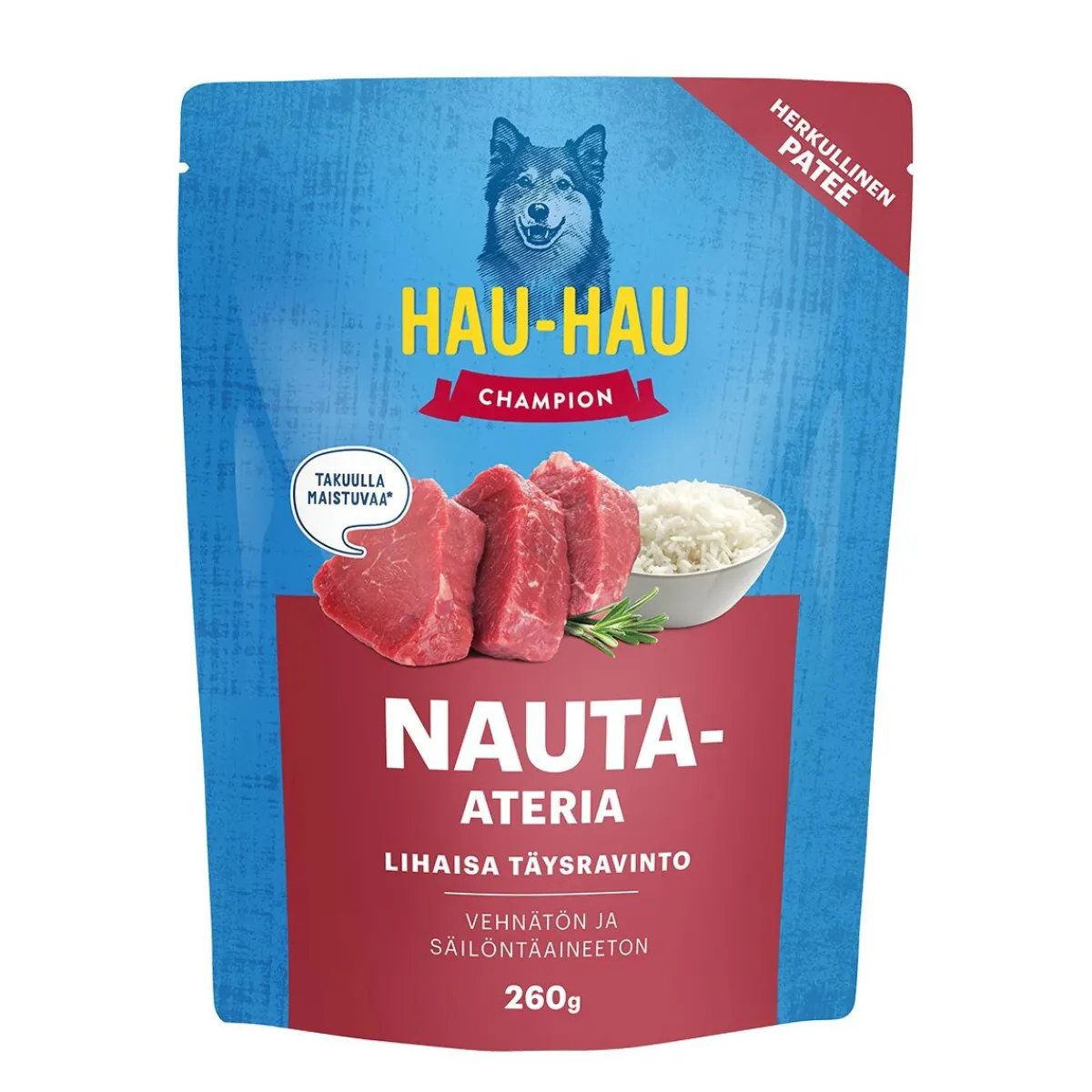Hau Hau Champion Koiran Märkäruoka Ja Makkarat*Hau-Hau Champion nauta-ateria 260 g