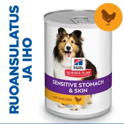 Hill's Koiranruoat Erityistapeisiin|Koiran Märkäruoka Ja Makkarat*Science Plan Dog Sensitive Stomach & Skin Chicken & Vegetables 370g