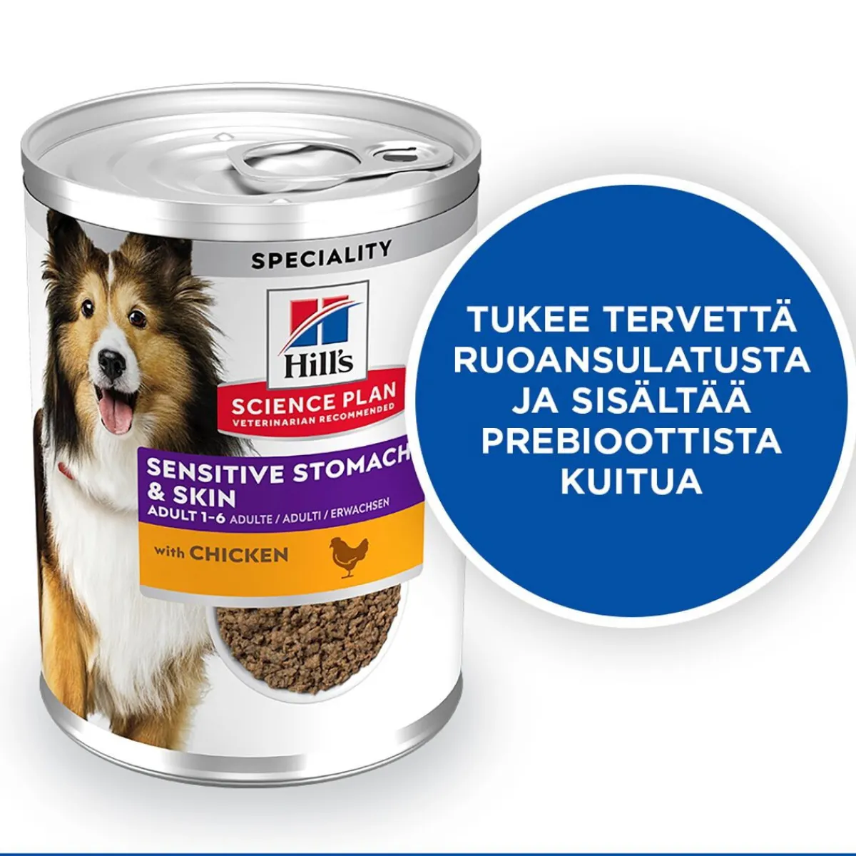Hill's Koiranruoat Erityistapeisiin|Koiran Märkäruoka Ja Makkarat*Science Plan Dog Sensitive Stomach & Skin Chicken & Vegetables 370g