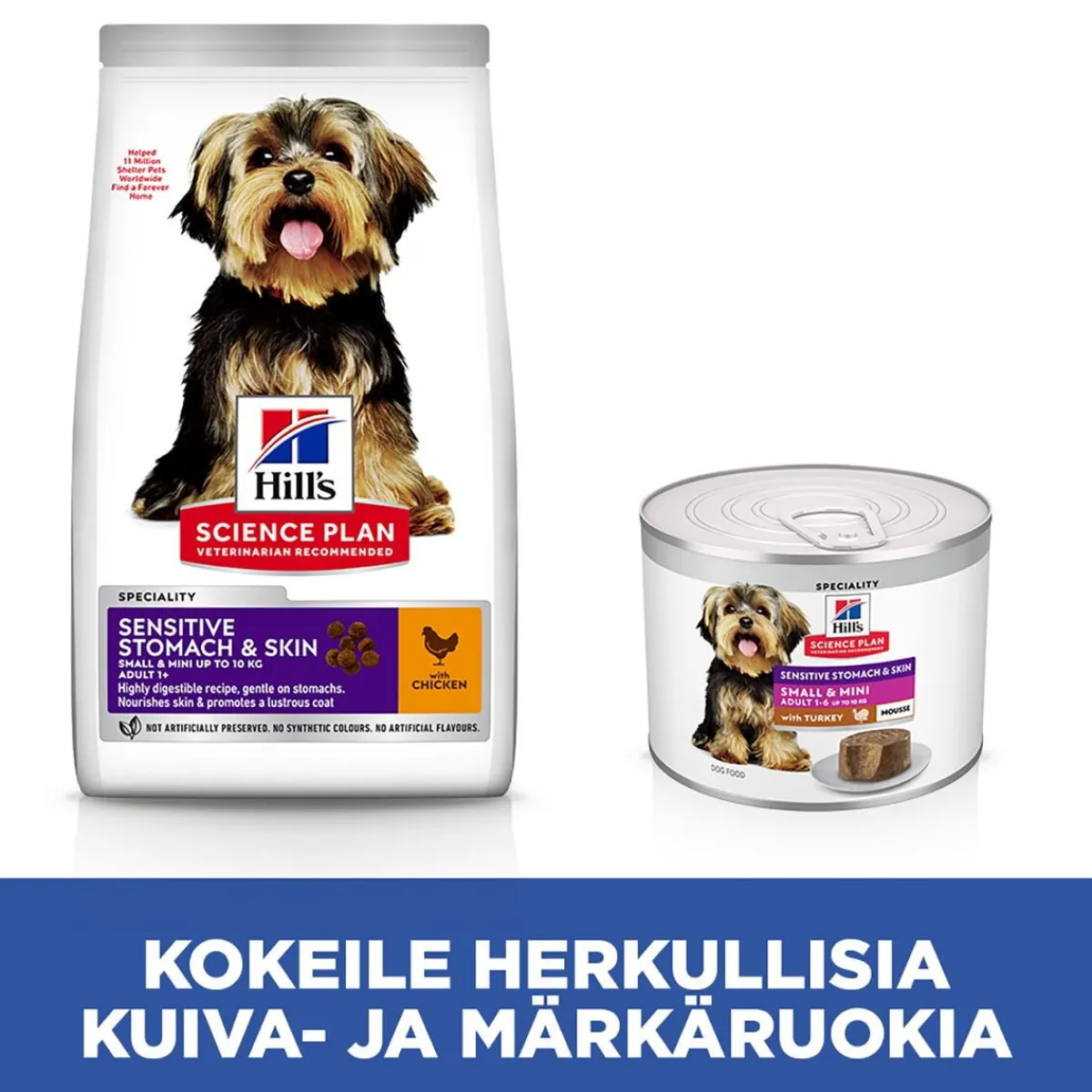 Hill's Koiranruoat Erityistapeisiin|Koiran Märkäruoka Ja Makkarat*Science Plan Dog Sensitive Stomach & Skin Mousse Small & Mini Turkey 200g
