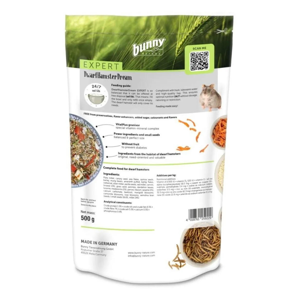 Bunny Nature Pieneläinten Ruoka|Hamsterin Ruoka*Kääpiöhamsterin ruoka Bunny Dream Expert 500g