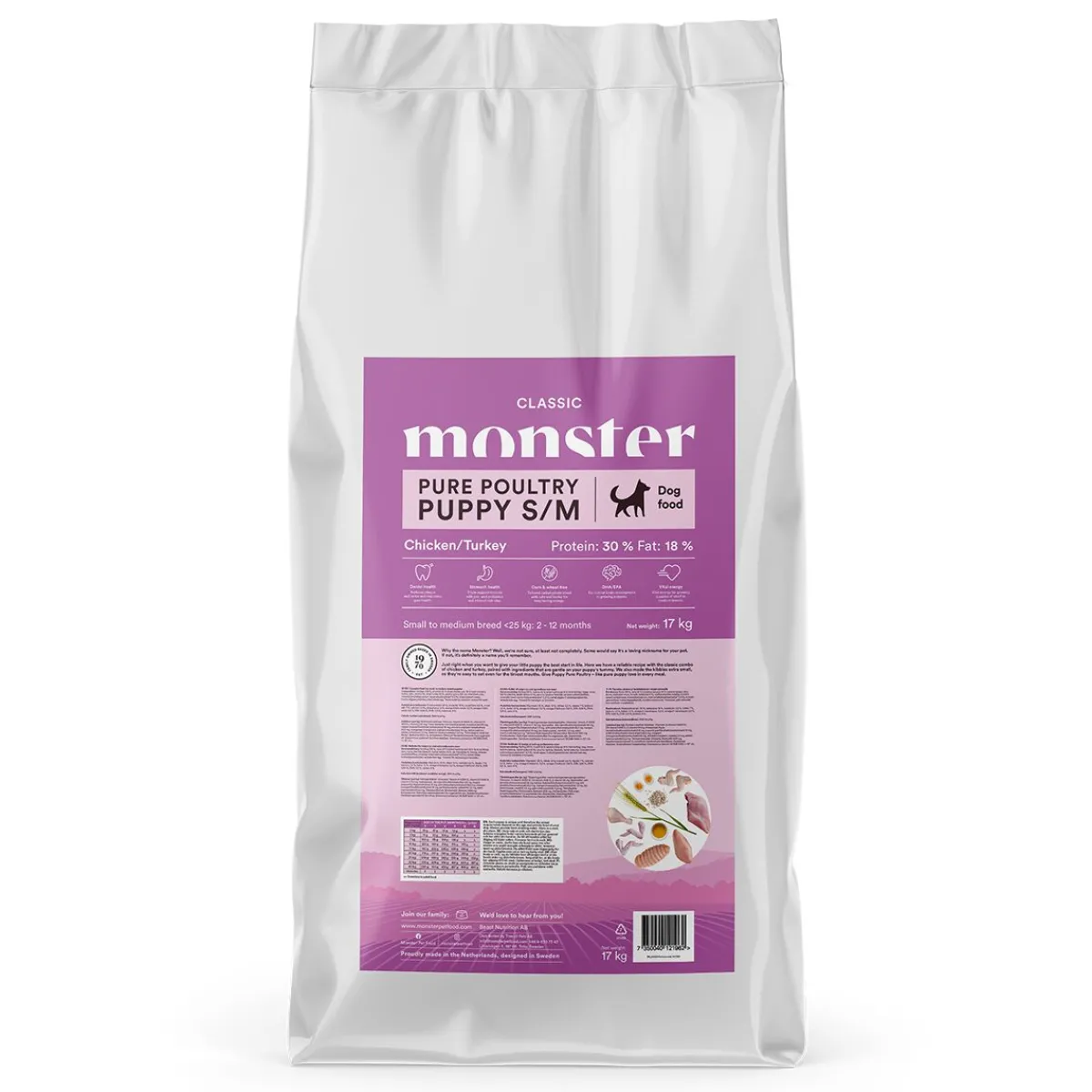 Monster Pet Food Penturuoka|Koiran Kuivaruoka*Monster Classic Dog S/M Puppy Poultry