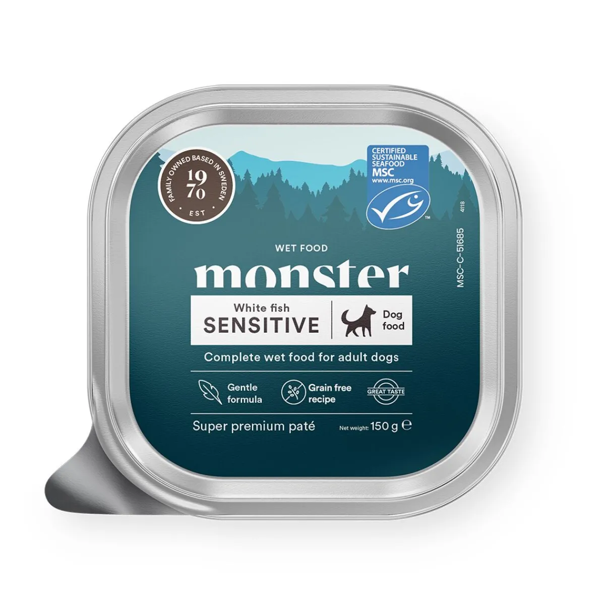 Monster Pet Food Koiranruoat Erityistapeisiin|Viljaton Koiranruoka*Monster Dog Adult Sensitive White Fish Patee 150 g