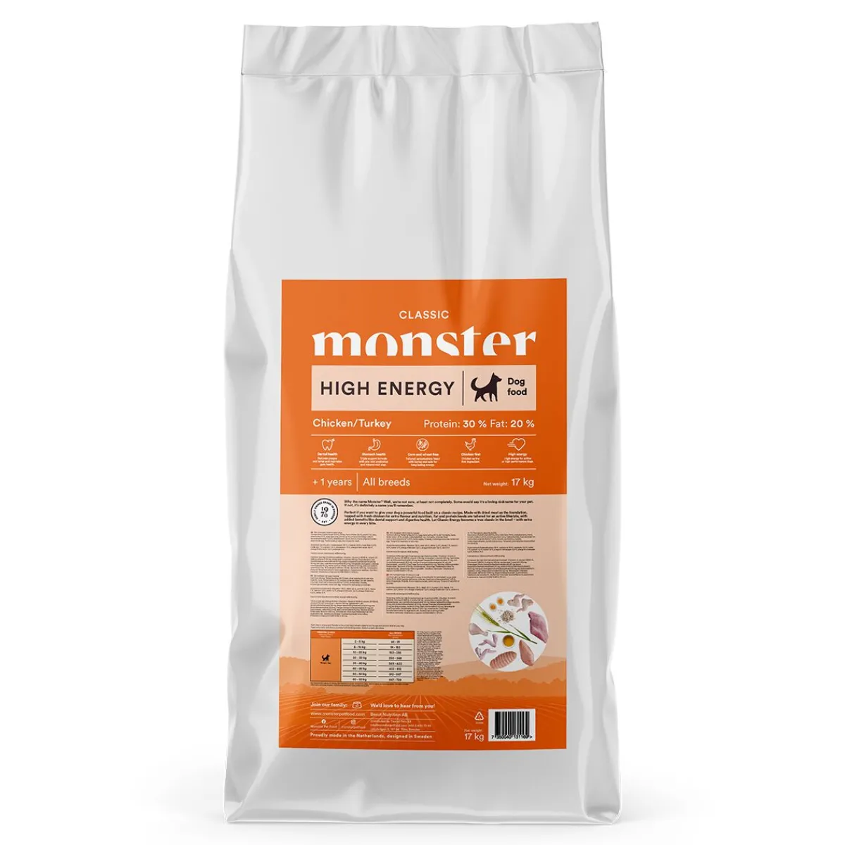 Monster Pet Food Koiranruoat Erityistapeisiin|Koiran Kuivaruoka*Monster Dog Classic High Energy Chicken/Turkey