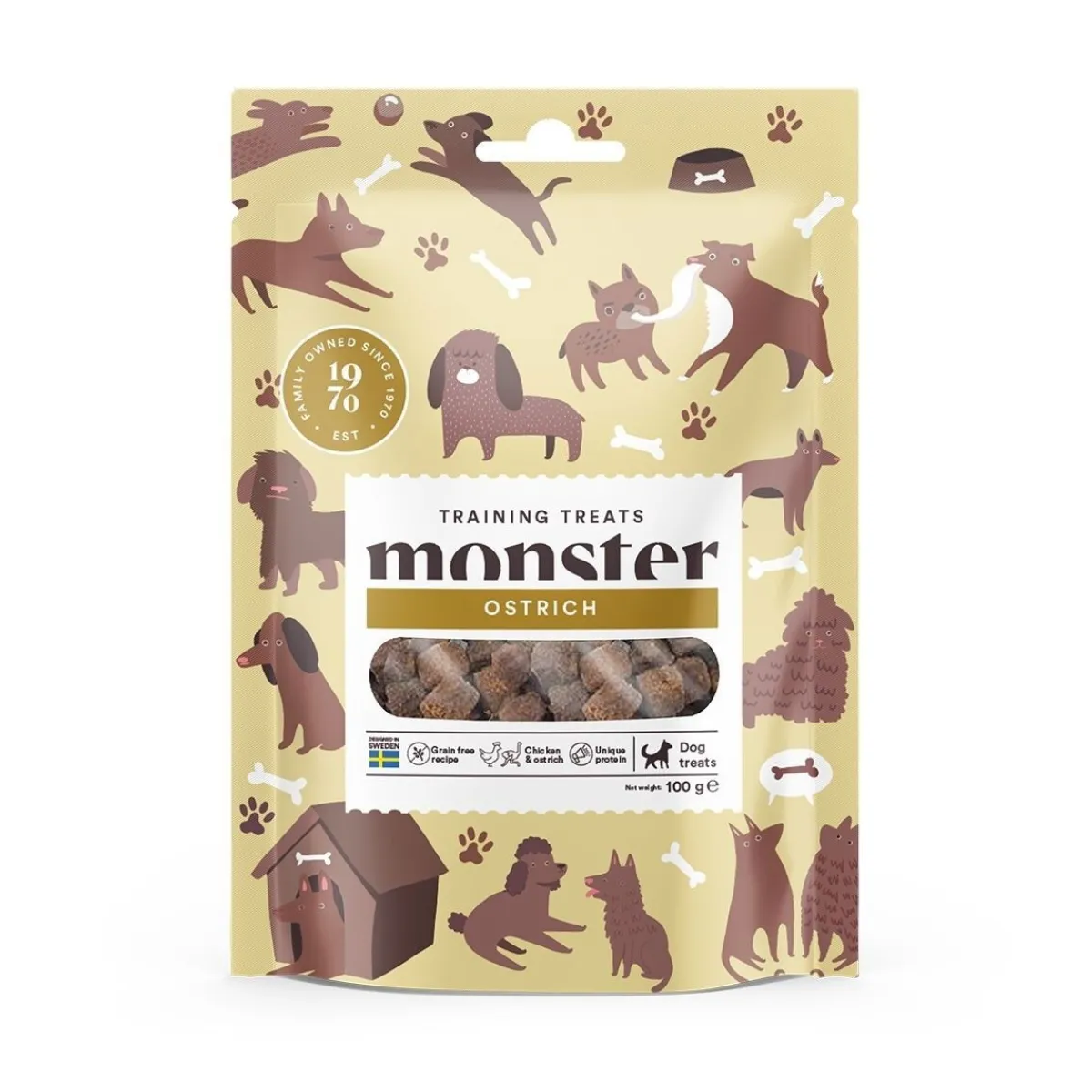 Monster Pet Food Pehmeät Koiran Herkut|Pikkuherkut Ja Treeninamit*Monster Dog Training Treats kana & strutsi 100g