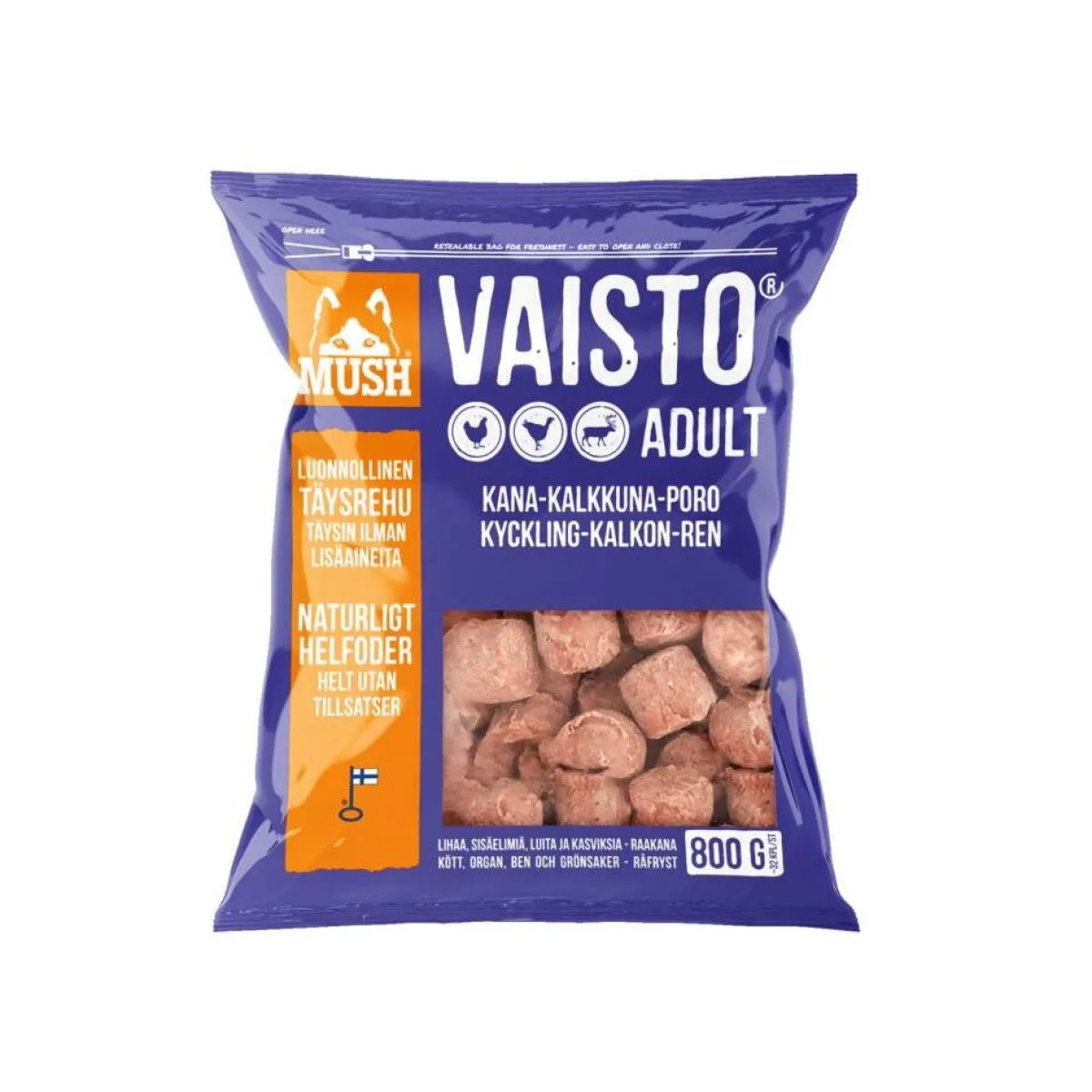 Mush Ruokinnan Monipuolistaminen|Kotimainen Koiranruoka*Vaisto kalkkuna-kana-poro 800g