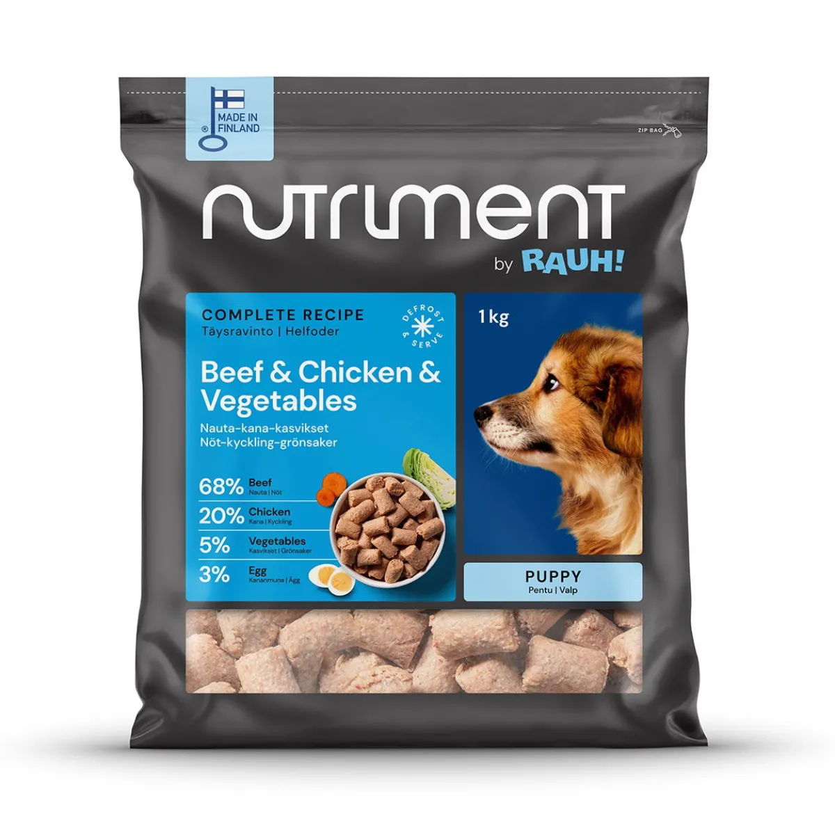 Nutriment by Rauh! Ruokinnan Monipuolistaminen|Kotimainen Koiranruoka*Nauta-kana-kasvispullat pennuille 1 kg
