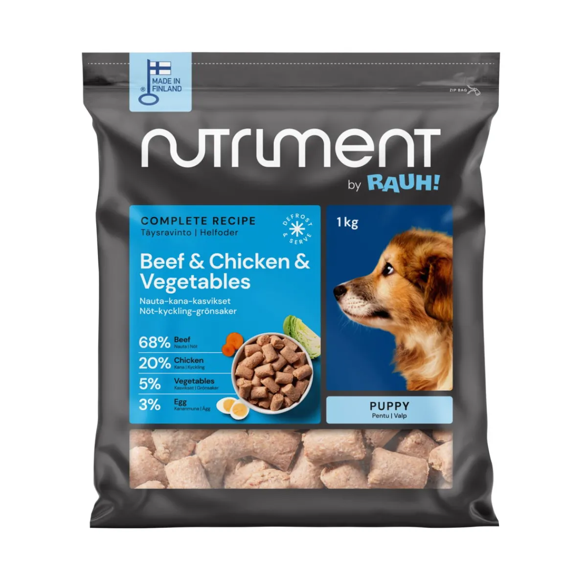 Nutriment by Rauh! Ruokinnan Monipuolistaminen|Kotimainen Koiranruoka*Nauta-kana-kasvispullat pennuille 1 kg
