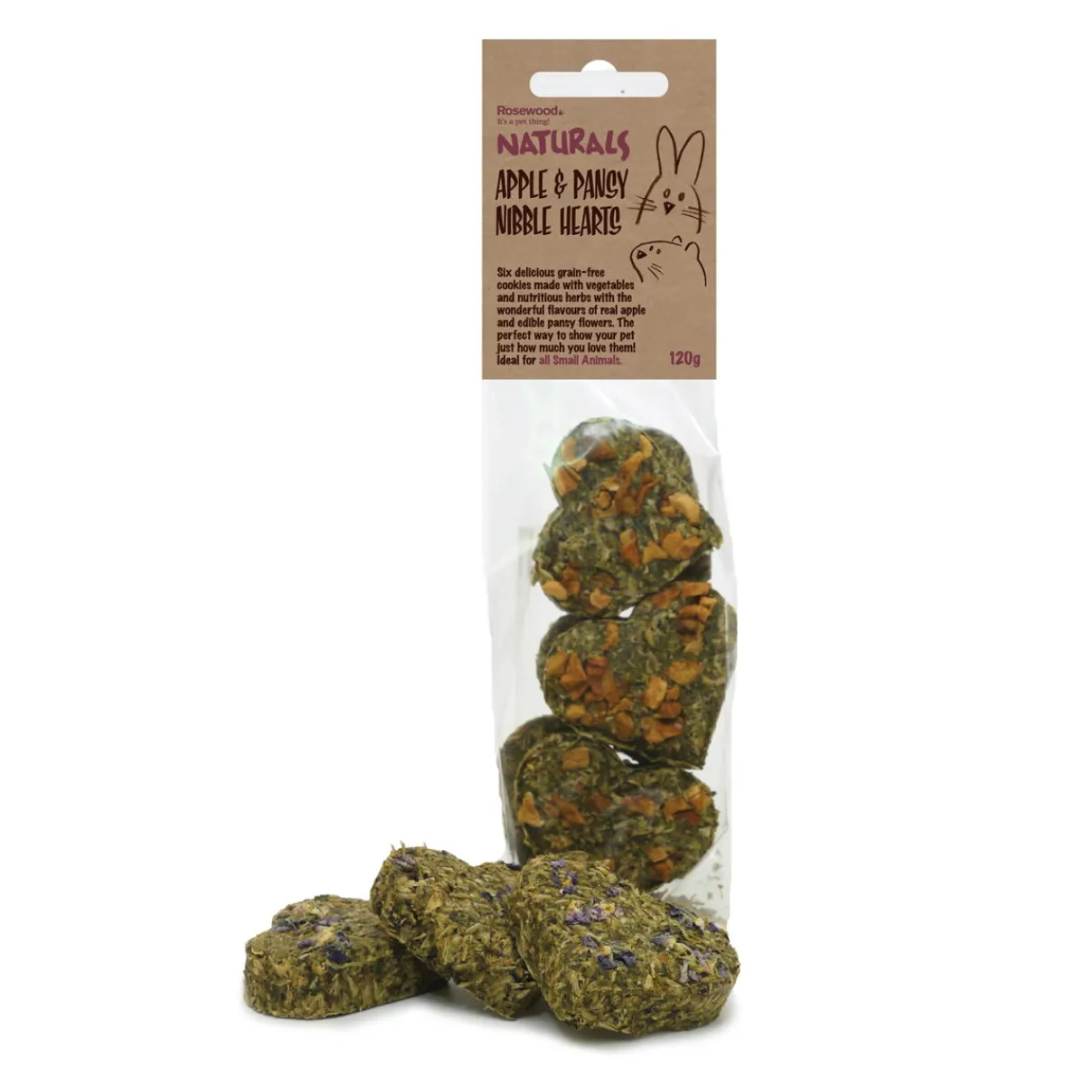 Rosewood Kanin Herkut|Hamsterin Herkut*Omena- ja orvokkisydämet , 120 g