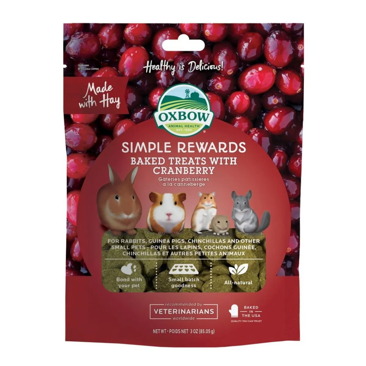 Oxbow Kanin Herkut|Hamsterin Herkut*Simple Rewards baked treats 85g, karpalolla