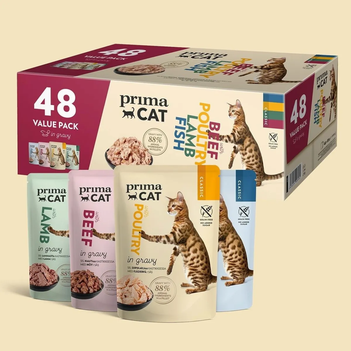 PrimaCat Kissan Märkäruoka|Viljaton Kissanruoka*Classic valuepack 48x85g
