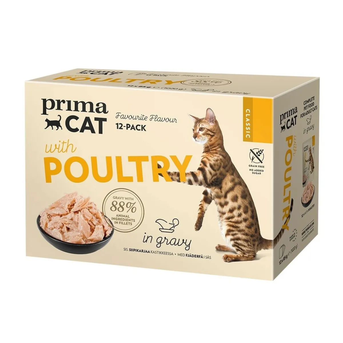 PrimaCat Kissan Märkäruoka|Viljaton Kissanruoka*siipikarjaa kastikkeessa 12 x 85 g
