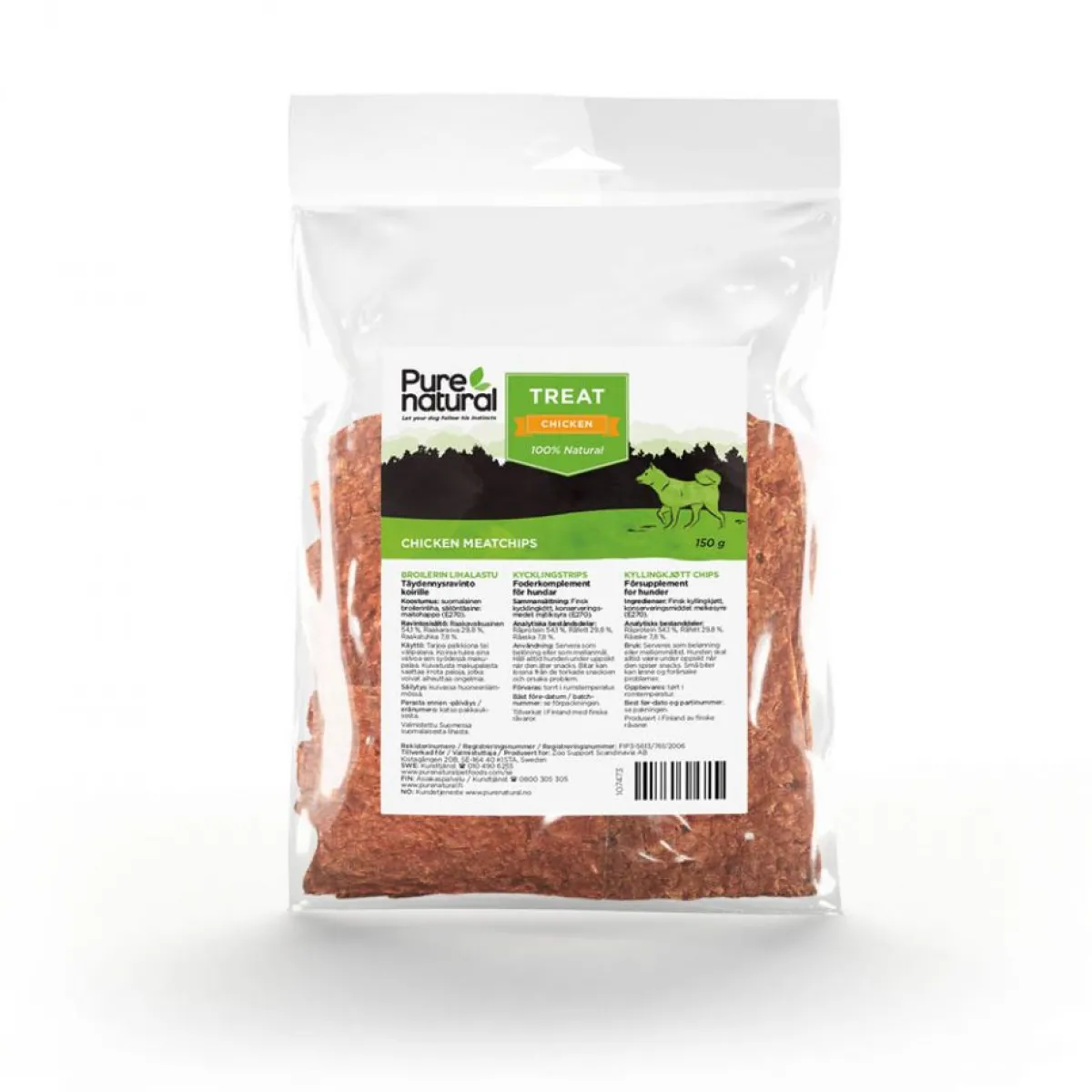Purenatural Täyslihaherkut|Koiranpennun Herkut*Broilerin Lihalastu 150 g