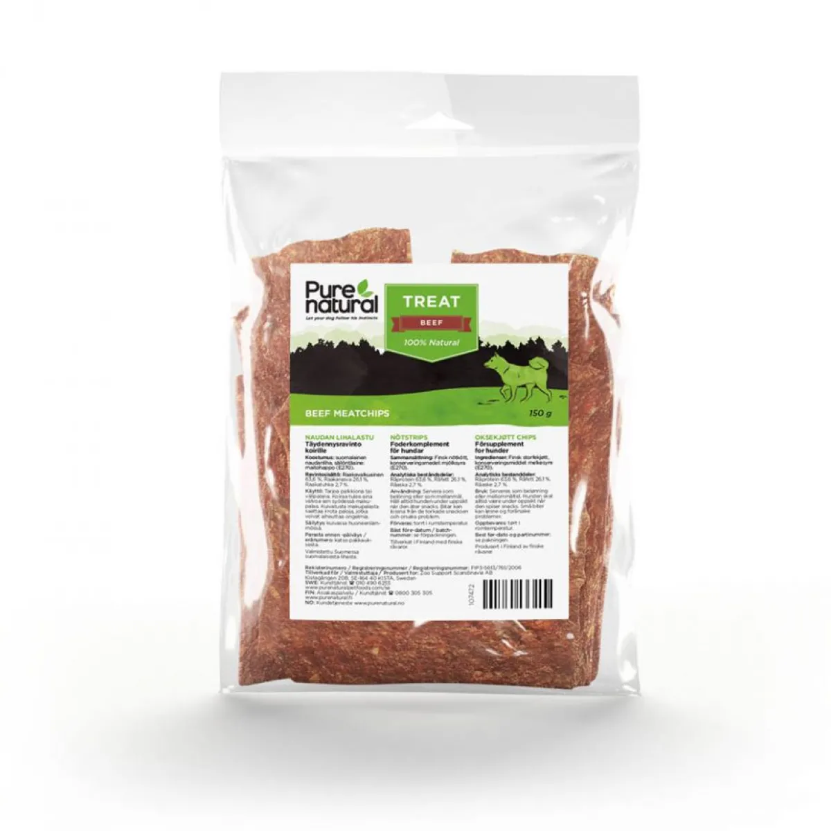 Purenatural Täyslihaherkut|Koiranpennun Herkut*Naudan Lihalastu 150 g