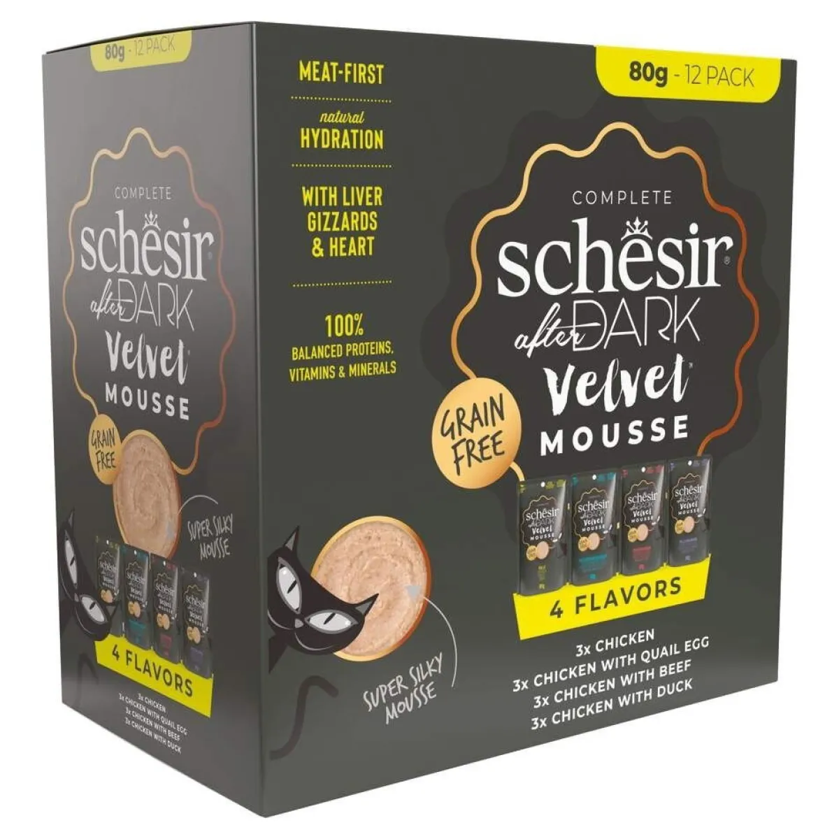 Schesir Kissan Märkäruoka|Viljaton Kissanruoka*After Dark Velvet Mousse Variety Pack 12 x 80 g