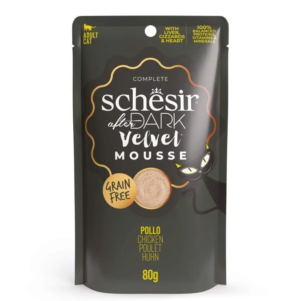 Schesir Kissan Märkäruoka|Viljaton Kissanruoka*After Dark Velvet Mousse kana 80 g