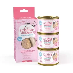 Schesir Kissan Märkäruoka|Kissanpennun Ruoka*Baby Mousse & Shreds kana & lohi 3 x 55 g