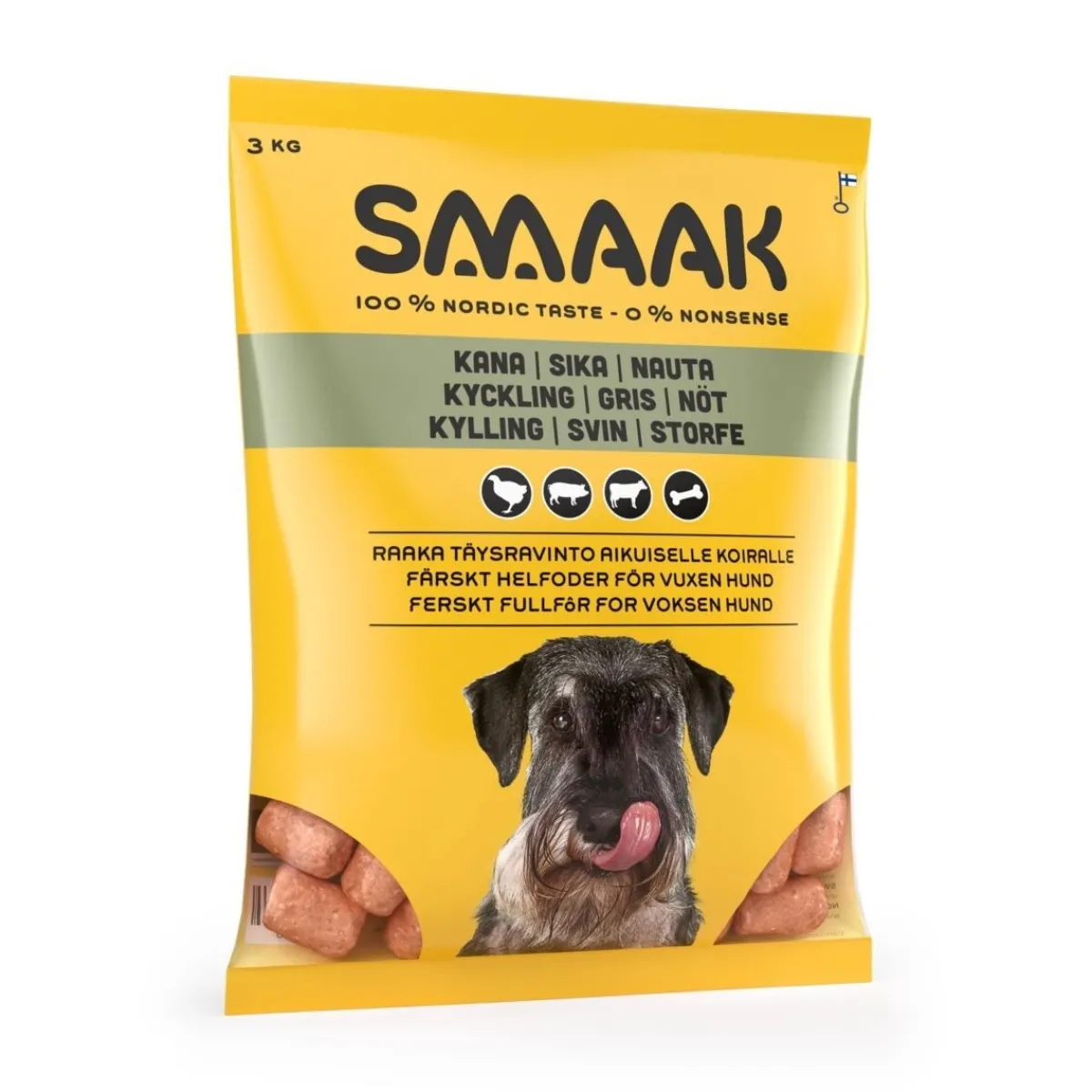 Smaak Ruokinnan Monipuolistaminen|Kotimainen Koiranruoka*raaka täysravinto kana, sika & naudanmaha 1kg