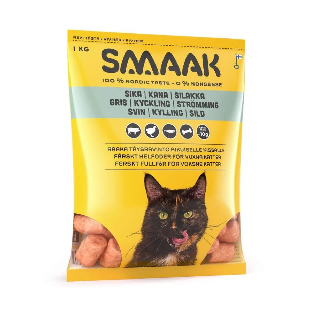 Smaak Kotimainen Kissanruoka|Kissan Raakaruoka*sika, kana & silakka raaka täysravinto 1 kg